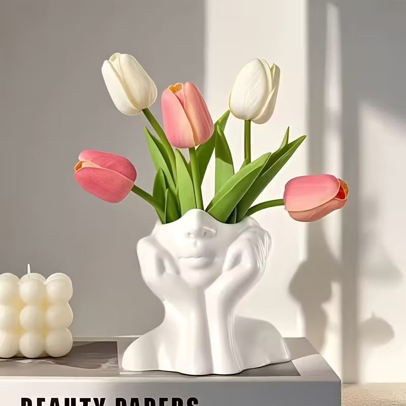 Класическа бяла декоративна ваза от смола – бохо стил с елегантен дизайн за цветя и интериорна декорация - Image 3