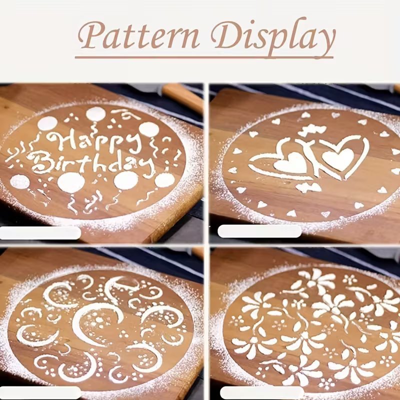 Комплект от 4 шаблона за декорация на торти и къпкейкове – PVC шаблони за захар, какао и пудра, идеални за сватби и рождени дни - Image 4
