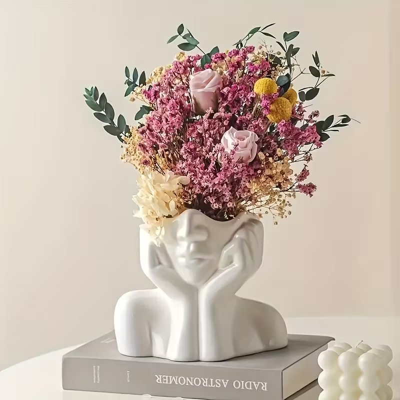 Класическа бяла декоративна ваза от смола – бохо стил с елегантен дизайн за цветя и интериорна декорация - Image 4