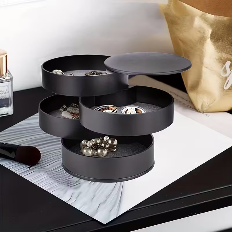 Елегантен въртящ се органайзер с капак – многоетажна кутия за грим, бижута и аксесоари с модерен дизайн - Image 3