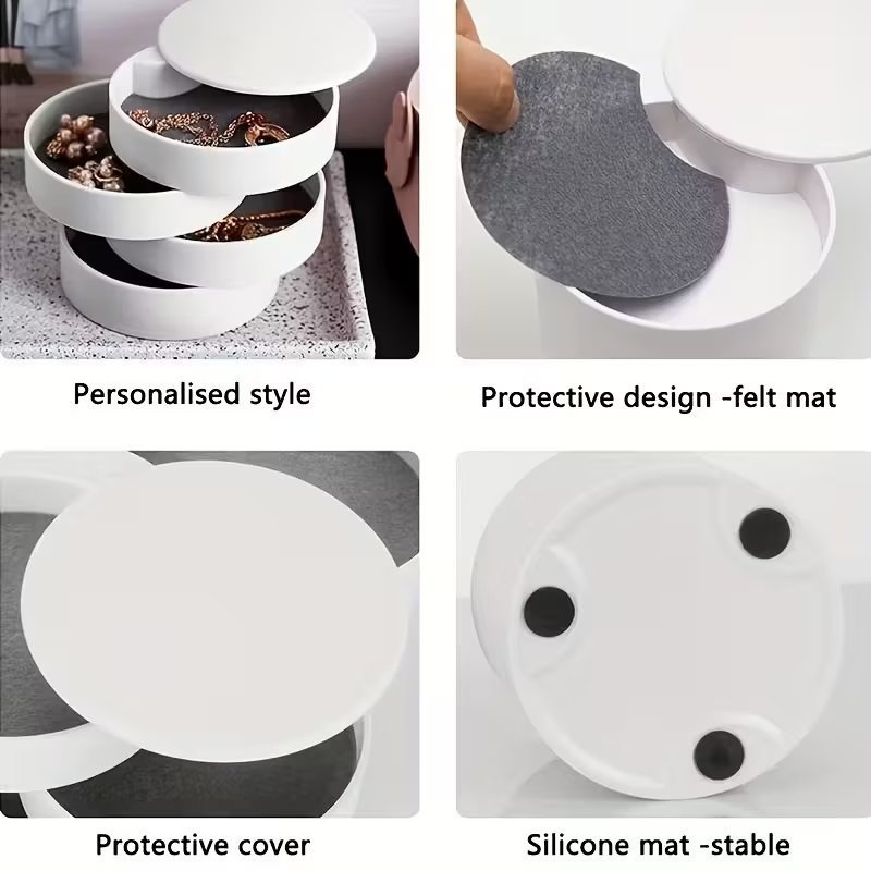 Елегантен въртящ се органайзер с капак – многоетажна кутия за грим, бижута и аксесоари с модерен дизайн - Image 2