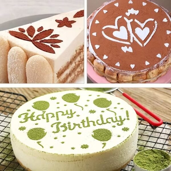 Комплект от 4 шаблона за декорация на торти и къпкейкове – PVC шаблони за захар, какао и пудра, идеални за сватби и рождени дни